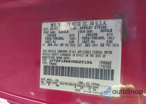 1997 Ford F-150 Lariat/Standard/Xl/Xlt from USA, damaged, VIN 1FTDF18W6VND20156